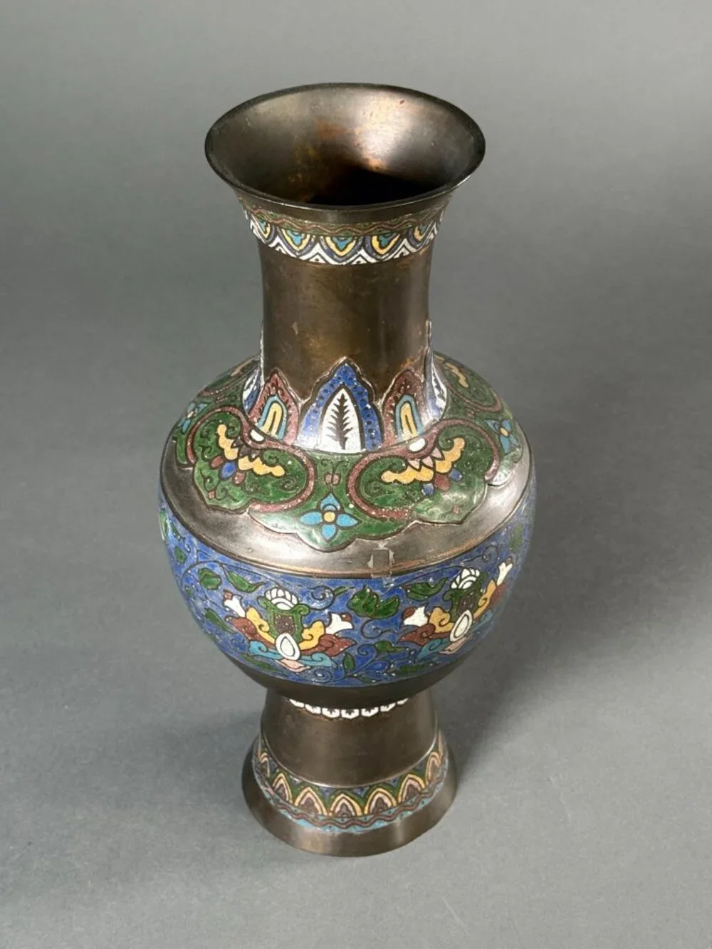 Antique Japanese Meiji Era Cloisonné Vase Intricate Floral Scroll Enamel Bronze